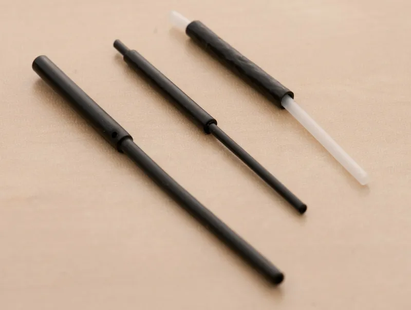 Compound, macthed and mismatched - The left tube is a one-piece tube from <a href=\"http://www.prosportfisher.com/\">Danish Pro Tube</a>. In the center it\'s a nicely fitting outer and inner tube from <a href=\"http://www.tungstenshop.de/index.php?language=en&\">German Wurm</a> and on the right I have put together a total mismatch between two different brands, leaving way too much space between the tubes